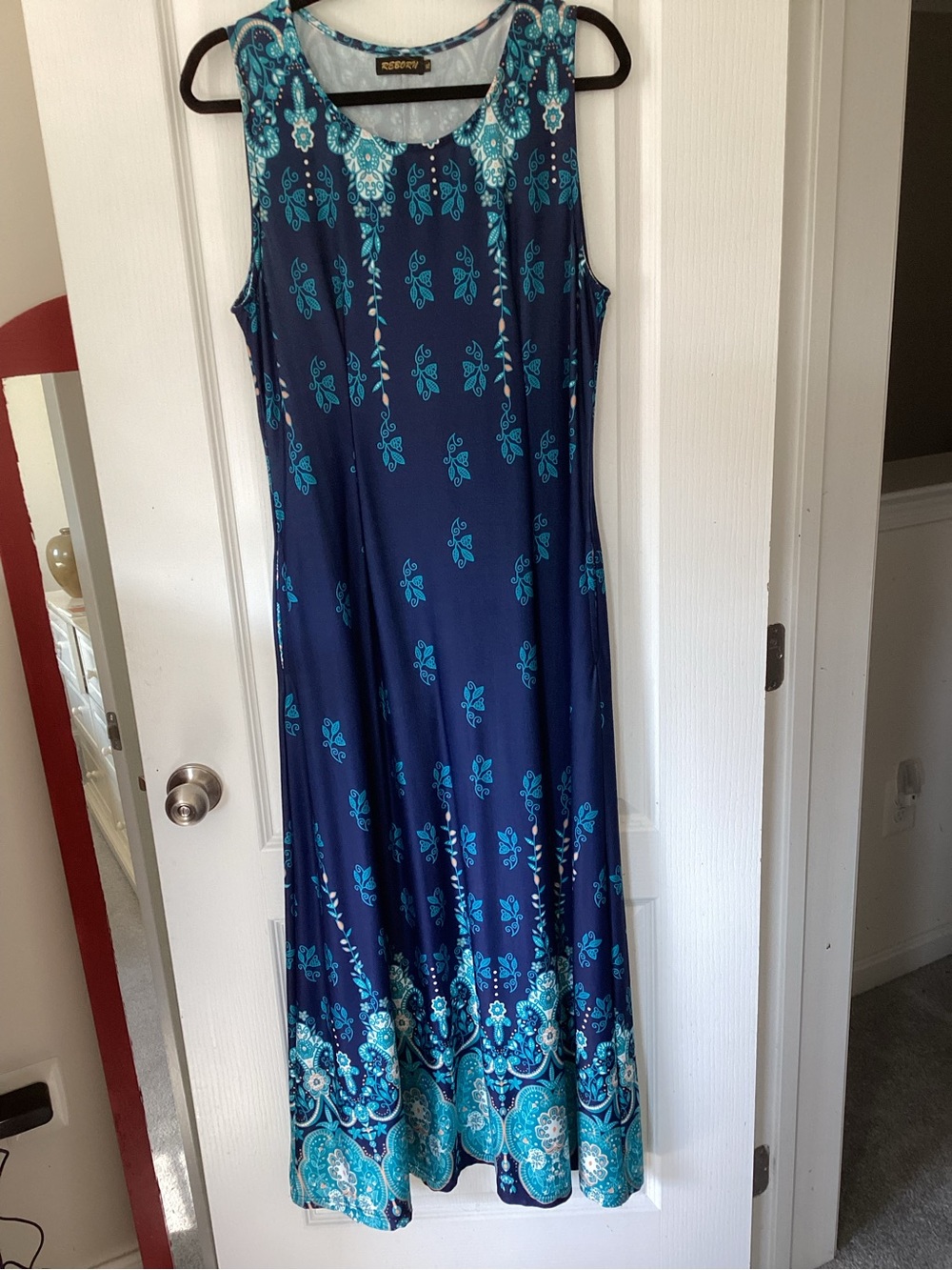 Reborn Navy Maxi Dress with Teal Floral Border